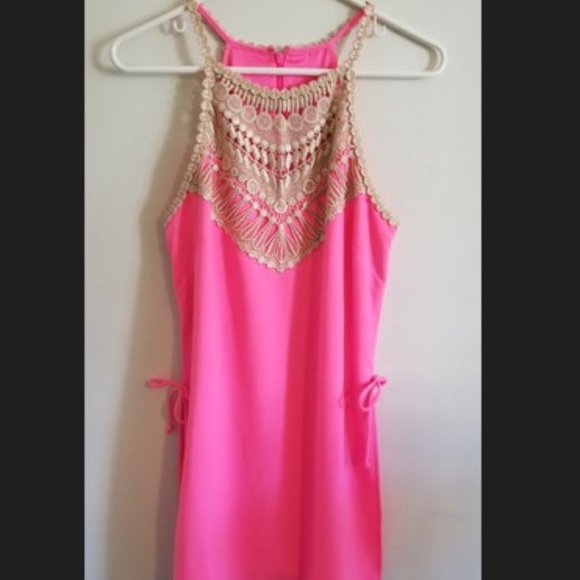 Lilly Pulitzer Pearl Romper Pink Tropics Gold Size 8 - Picture 2 of 7